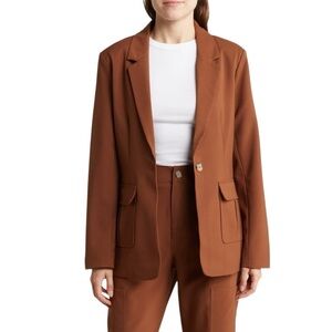 Sanctuary Rambler Twill Blazer One Button Pockets Long Sleeve Brown Size Large